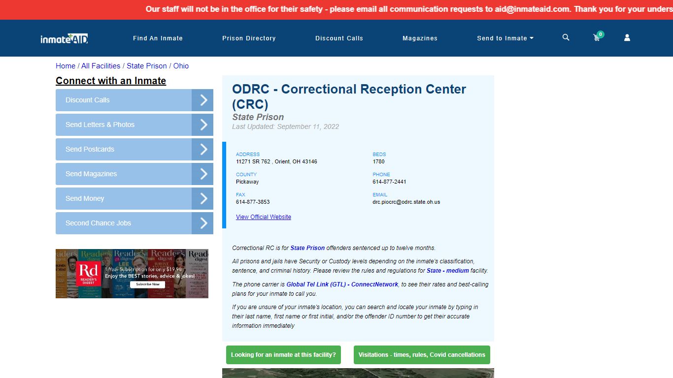 ODRC - Correctional Reception Center (CRC) & Inmate Search | Visitation ...