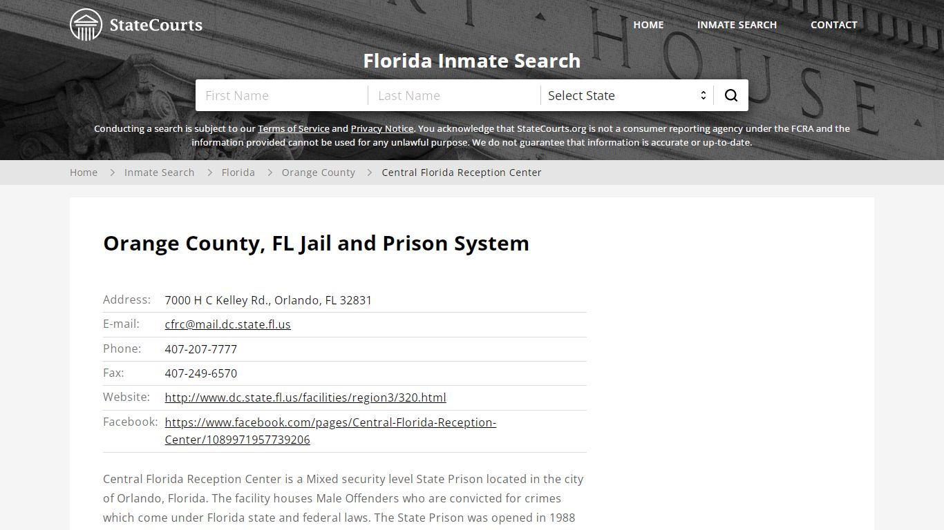 Central Florida Reception Center Inmate Records Search, Florida ...