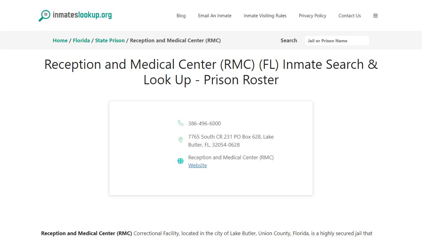 Reception and Medical Center (RMC) (FL) Inmate Search & Look Up ...